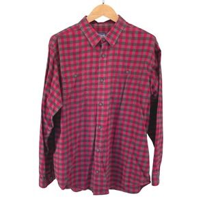 Patagonia Red Grey Plaid Flannel Shirt Long Sleeve Organic Cotton Mens XL